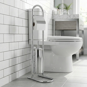 Support de brosse WC moderne en métal chromé, design autoportant durable pour hôtels et salles de bain – Vente en gros - Product Image 1
