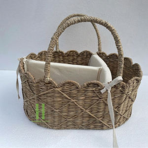 Seagrass <b>Baby</b> Diaper Organizer Basket Woven Nursery <b>Storage</b> Caddy Diapers Wipes <b>Baby</b> Essentials <b>Storage</b> Tote Bag with Handles - Product Image 1
