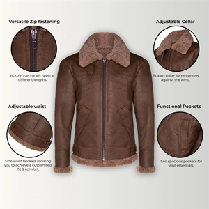 เสื้อแจ็คเก็ตนักบินหนังแกะสีน้ำตาล  บุขนแกะแท้ สำหรับฤดูหนาว - Product Image 4