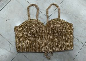 Corsé dorado adornado a mano con perlas y pedrería - Product Image 2