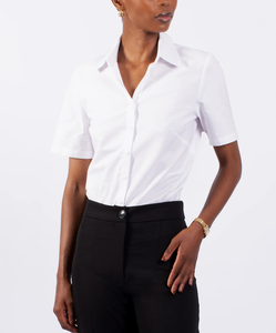 เสื้อเชิ้ตทำงานผู้หญิงแขนสั้นแบบเรียบง่ายทรงเข้ารูปสำหรับธุรกิจและสำนักงาน - Product Image 1