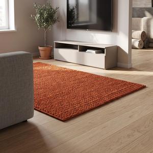 Tapis en laine de couleur unie terracotta premium, tissé à la main, texturé, bouclé, naturel, élégant, pour la décoration du sol - Product Image 4