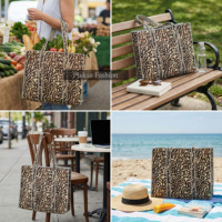 Grand sac fourre-tout d'été léger en coton matelassé à imprimé léopard fait main pour femme, réutilisable, sac à bandoulière, sac de plage, écologique