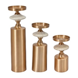 Ensemble de 3 bougeoirs en aluminium doré de luxe, supports décoratifs pour bougies pour table à manger, salon, maison, mariage à prix avantageux - Product Image 5