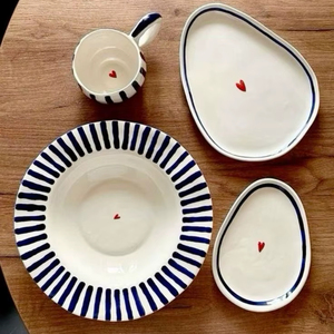 Plats à riz en céramique plaquée de qualité supérieure, élégants et modernes, vaisselle élégante avec des détails classiques intemporels pour les repas quotidiens - Product Image 1