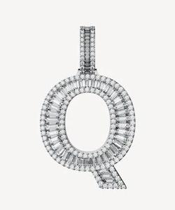 Q Letter Pendant Charm Rhodium Plated Alloy Emerald Cut Diamond Channel Setting Hiphop Style Unisex Gift - Product Image 1