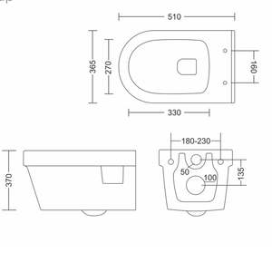 Inodoro suspendido innovador y moderno con forma de río, 510x365x370mm, cerámica sanitaria, para uso comercial en baños. - Product Image 4