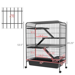 Gabbia Moderna per Piccoli Animali, Conigli e Scoiattoli, con 2 Porte Frontali, Vassoio Rimovibile, Altezza 53,5 cm, Taglia XL, Ruote e Rampe - Product Image 3