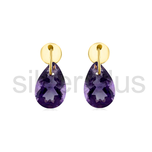 Hot Arrival 18K Rose Gold Natural Amethyst Ear Flats Pear Drop Floating Mini <b>Studs</b> Solid with Wholesale Price for Earrings - Product Image 5
