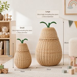 Eco Friendly Rattan Pear Storage Basket with Lid Handmade Woven Kids Toy Basket Nursery Laundry Organizer Home Decoration - Product Image 2