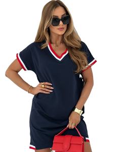 Vestido Casual Holgado con Cuello Redondo y Parches hasta la Rodilla, Talla Grande, Ecológico, Manga Corta, 100% Poliéster/Algodón, 240g - Product Image 2