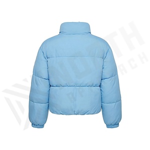 Light Blue Quilted Puffer Jacket Stand Collar Full Sleeve Winter Thick Polyester Filling Short Length Puff Sleeve Design - Product Image 2