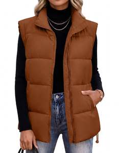 Gilet matelassé sans manches pour femme, en coton rembourré, avec fermeture éclair, pour l'automne et l'hiver, col montant - Product Image 3