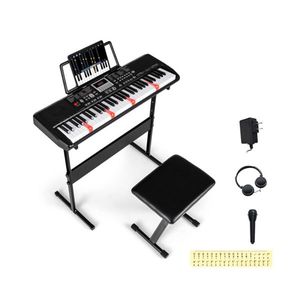 Kit Tastiera Elettrica per Principianti a 61 Tasti con Supporto Regolabile e Sgabello per Imparare il Pianoforte - Product Image 1