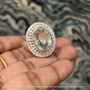 Wholesale Jewelry Perfections 925 Sterling Silver Women's Oval Cut Green Amethyst Bezel Setting Religious Style Gemstone Ring - Product Image 3