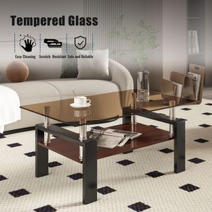 Tavolino da Caffè Moderno Rettangolare in Vetro Marrone con Piano in Vetro Temperato e Strato in MDF - Product Image 5