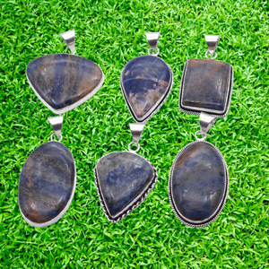 Colliers avec pendentif ovale en sodalite naturelle, 10 pièces, plaqué argent 925, serti de pierres, bijoux vintage chrétiens unisexes - Product Image 5