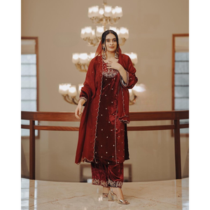 ชุดเครื่องแต่งกายงานแต่งงานของผู้หญิงชุดแฟนซีปักด้านบนด้านล่างและ dupatta - Product Image 3
