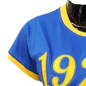 Camiseta de la Hermandad Sigma Gamma Rho con el Año de Fundación, Azul, para Mujer, con Gráfico de Letras Griegas, Manga Corta, Informal, Universitaria - Product Image 3