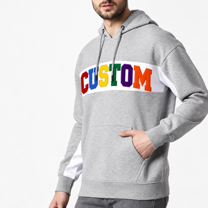 Sweat-shirts à capuche zippés color block pour hommes, marque privée OEM, en coton blanc épais, coupe oversize, avec broderie et impression DTG - Product Image 4