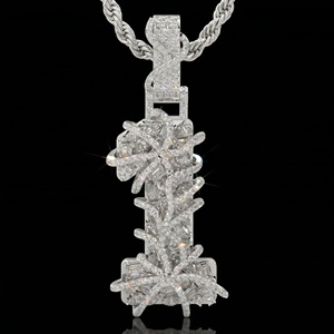 Collier pendentif hip-hop en moissanite plaqué or rose ton argenté avec breloque numéro 1 et chaîne corde, bijoux pour homme pour soirée - Product Image 2