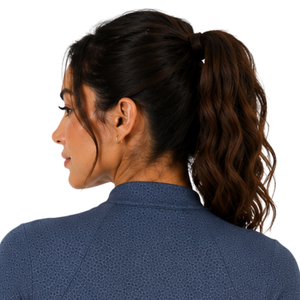 Camiseta de equitación para mujer, azul pizarra, estampada, de manga larga, con cremallera de un cuarto, elástica y transpirable - Product Image 4