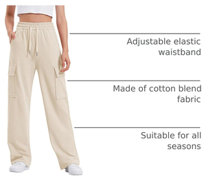 Pantalon de jogging cargo beige en coton et polyester pour adolescentes, taille élastiquée avec cordon de serrage, coupe large - Product Image 3
