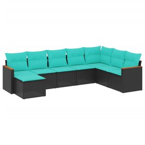 8-Piece <b>Black</b> Poly Rattan Patio <b>Sofa</b> Set with <b>Cushions</b> Stylish Outdoor Furniture - Product Image 2