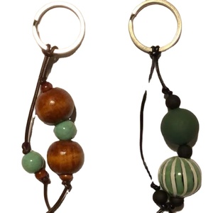 Latest Handmade Wooden Bead Keychain Brown Green Cord <b>Key</b> Holder <b>Ring</b> <b>Bag</b> Charm Stylish Car Keyring Fashion Accessory - Product Image 1