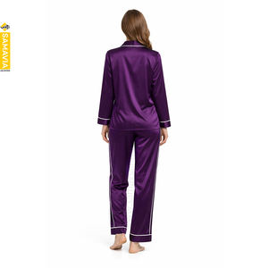 Conjunto de Pijama de Verano Sexy para Mujer, de Satén Estampado Sólido con Logotipo Personalizado al por Mayor, Bordado a Máquina, de Seda Suave, de 2 Piezas con Cordón Ajustable - Product Image 2