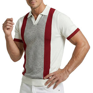 Camisas Polo de Punto Personalizadas al por Mayor para Hombre, Manga Corta, Cuello Johnny, Rayas Verticales, Bajo con Banda, Camisas Polo Casuales para Hombre - Product Image 1