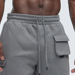 Shorts en polaire pour hommes, couleur unie, prix d'usine pour les acheteurs en gros, qualité supérieure, avec cordon de serrage et poches, avec logo. - Product Image 2