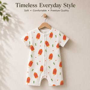 Romper de Manga Corta para Bebé, 100% Algodón, con Estampado OEM |   Camiseta Unisex con Botones a Presión, Estampado de Paletas de Helado, Color Marfil, Transpirable y Suave, para Todas las Temporadas - Product Image 4