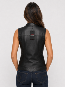 Chaleco de cuero elegante para mujer, de uso casual, con forro suave, costuras resistentes, bolsillos prácticos y un ajuste atemporal, ideal para montar a caballo y viajar. - Product Image 2