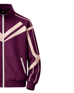 Ensemble de survêtement pour homme personnalisé violet et beige contrastant, veste zippée et pantalon de jogging, vêtements de sport haut de gamme, fabricant sur mesure OEM en gros - Product Image 3