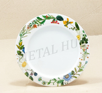 Assiette de Présentation Ronde en Acier Inoxydable avec Émail Botanique Coloré – Vaisselle Métallique Décorative pour Dîners et Événements