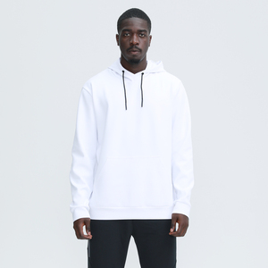 Sweat-shirt à capuche blanc pour homme, coupe classique, couleur unie, coton French Terry, décontracté, pour l'automne, avec poche - Product Image 1