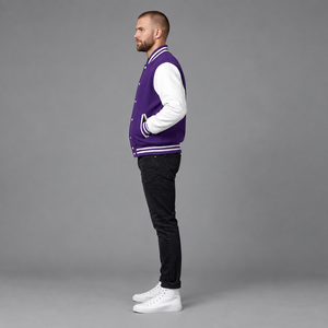 Cosh International <b>purple</b> Wool and white sleeves Varsity Jacket for <b>men</b> - Product Image 4