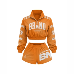 Women's Black Crop Top Tracksuit Set Quarter Zip <b>Jacket</b> and Shorts Letter Print Athletic Wear All Seasons Sportswear Windbreaker - Product Image 6
