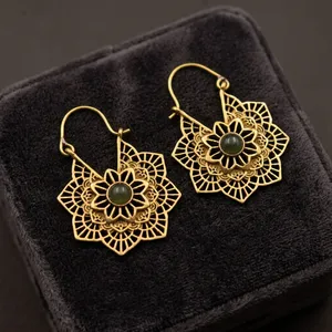 Labradorite หินต่างหูสีทองผู้หญิงของขวัญต่างหูทองเหลืองต่างหูห่วง - Product Image 3