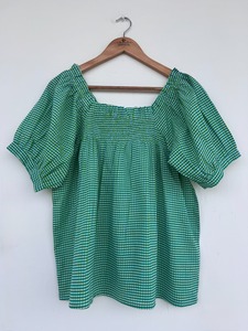 Ensemble 2 pièces pour femme, haut et short en coton à carreaux vichy verts, col carré, volants, coupe ample, style Prairie Chic, printemps-été - Product Image 2