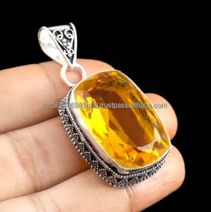 Meilleure vente pendentif citrine en argent sterling massif 925 pendentif collier jaune avec pendentifs à breloque en pierres précieuses de guérison - Product Image 5
