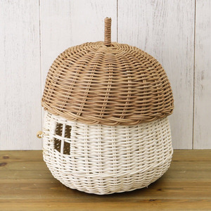 Casita de juegos interior para niños, hecha a mano, de ratán, con forma de bellota, con tapa extraíble. - Product Image 3