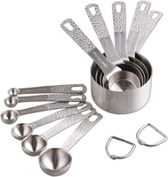 Set Cangkir dan Sendok Ukur Stainless Steel 18/8 Heavy Duty Ramah Lingkungan Aman untuk Mesin Cuci Piring 8 Buah DESAIN FLORAL Kapasitas Khusus