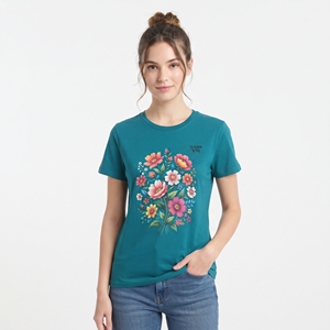 เสื้อยืดลายดอกไม้สำหรับผู้หญิง แขนสั้น คอกลม ทรงปกติ พิมพ์ลายสีสันสดใส เสื้อผ้าลำลองสำหรับฤดูร้อน ระบายอากาศได้ดี - Product Image 1