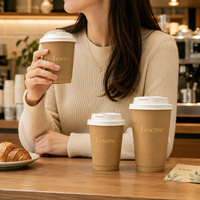 Gobelets en papier à double paroi avec couvercles et manchons pour café et thé chauds, imprimés sur mesure avec estampage doré écologique