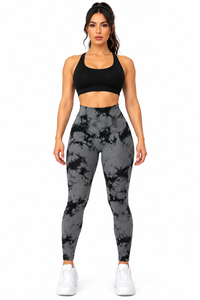 Leggings de yoga taille haute épais, courts, respirants, en maille tissée unie, avec effet froncé aux fesses, pour femme, écologiques - Product Image 1