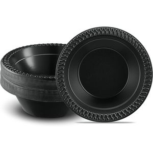 100 Pezzi Ciotole e Piatti in Plastica Nera Leggera da 12oz, Stoviglie Monouso per Feste e Matrimoni - Product Image 1