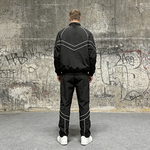 Ensemble de survêtement unisexe noir à capuche, veste à cordon de serrage, pantalon à poignets élastiques, style sportif respirant, polyester/nylon, vêtements de printemps - Product Image 6