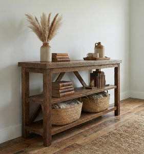 Table console rustique en bois massif, design actuel, avec 2 tiroirs, style industriel, pour salon ou appartement - Product Image 6